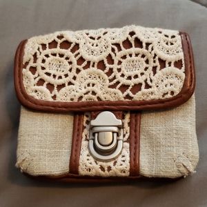 NWOT Brown W/ White Lace Coin Purse